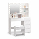 Aga Schminktisch mit Spiegel, LED Beleuchtung und gepolsterter Hocker MRDT16 Weiss
