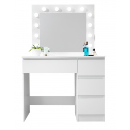 Aga Schminktisch mit 12 LED Glühbirnen,Kosmetiktisch,Schmiktisch mit 4 Schubladen Weiß matt