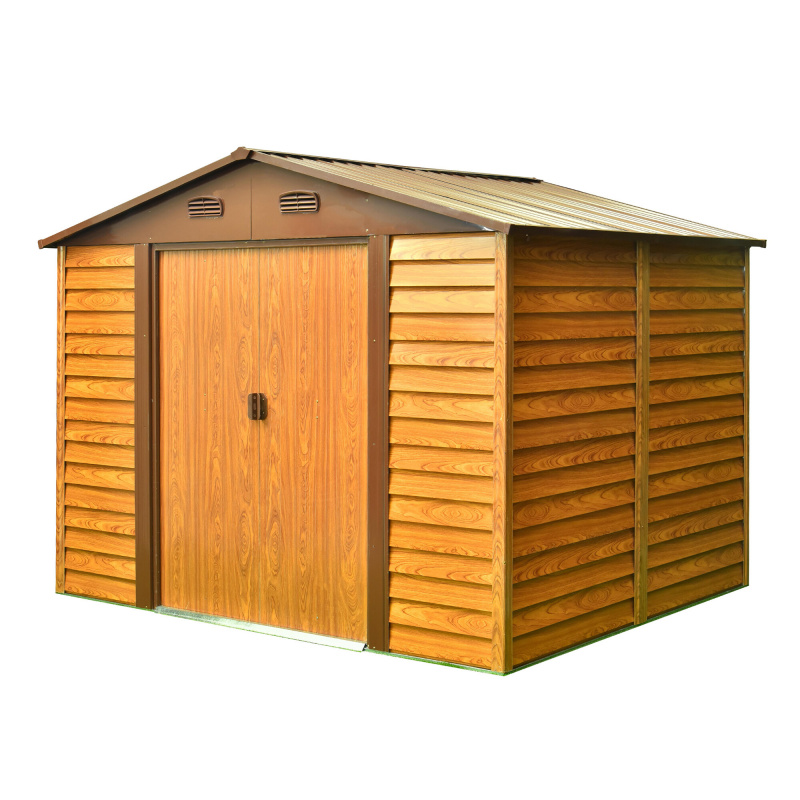 Aga Gartenhaus MR4056 – 6,6 m² verzinkter Stahl – 278x215x238 cm - Braun Holzdekor – große zweiflügelige Schiebetüren 127x171 cm – mit Lüftungsgittern