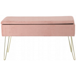 Aga Sitzbank, Polsterbank mit Samtbezug, Aufbewahrungstruhe rechteckig, Schminkbank mit Stauraum, Metallbeine Rosa