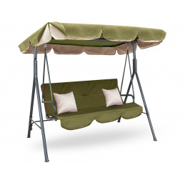 Aga MAJKA Hollywoodschaukel, Gartenschaukel 220 kg belastbar, 3-Sitzer mit Dach & Sitzauflage, Hängeschaukel, Schaukelbank für Garten - Terrasse Olive