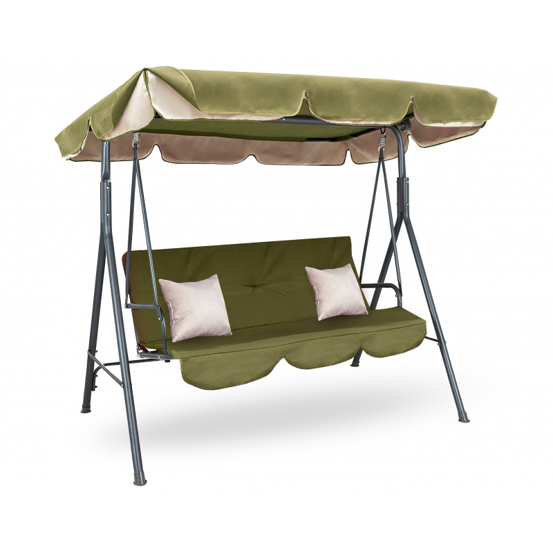 Aga MAJKA Hollywoodschaukel, Gartenschaukel 220 kg belastbar, 3-Sitzer mit Dach & Sitzauflage, Hängeschaukel, Schaukelbank für Garten - Terrasse Olive