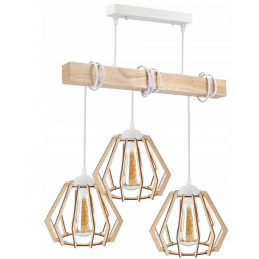 LED závěsné stropní svítidlo, dřevěný trám, 3xE27, loft, brilantní dřevo - bílá