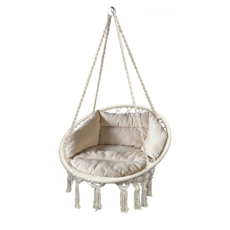 Linder Exclusiv Hängesessel MC4397 Natur 120kg zum Aufhängen | Hängestuhl Indoor & Outdoor | Hängekorb wetterfest | Schaukelkorb mit Kissen