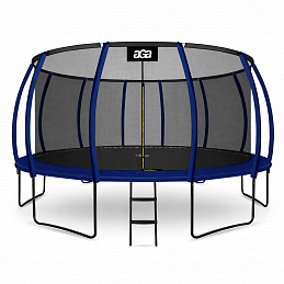 Aga SPORT EXCLUSIVE Trampolin 496 cm 16 ft Dunkelblau, Kindertrampolin, Gartentrampolin mit Sicherheitsnetz + Schutznetz + Leiter