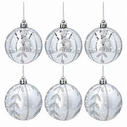 Aga Weihnachtskugeln 7cm 6 Stück Silber/Blätchen