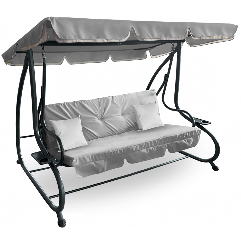 Aga Gartenschaukel 2in1 GRANDLUX Gartenschaukel 3-Sitzer Gartenliege,Schaukel,Gartenbank bis 250 Kg Hellgrau