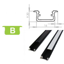 Aluminiumprofil für LED-Streifen B eingelassen schwarz eloxiert 1m