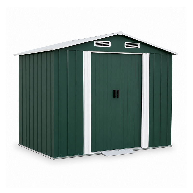 Aga Gartenhaus MR4052 – verzinkter Stahl, 4,1 m² – 236x206x174 cm - Doppelschiebetüren – Grün  – robust & witterungsbeständig – für Gartengeräte