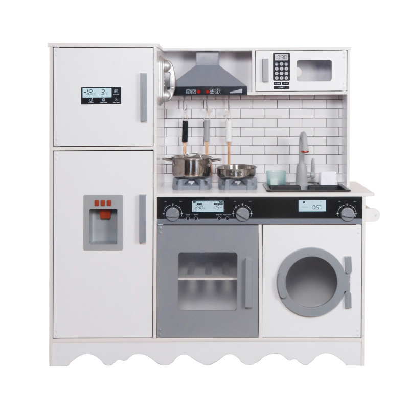 Aga4Kids Kinderküche aus Holz, Backofen, Mikrowelle, Herd mit Kochplatten, Dunstabzugshaube,  Spülbecken zum Geschirrspülen
