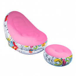 Aga Aufblasbarer Sessel mit Fußstütze DS2508, Sessel mit Sitzpuff – Veloursoptik, PVC, bis 120 kg, leicht faltbar, für drinnen & draußen