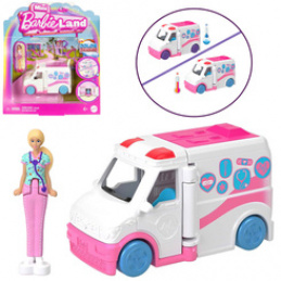 Mattel Mini Barbie Land Lalka lekarka + autko karetka pogotowia ZA6038 D uniwersalny