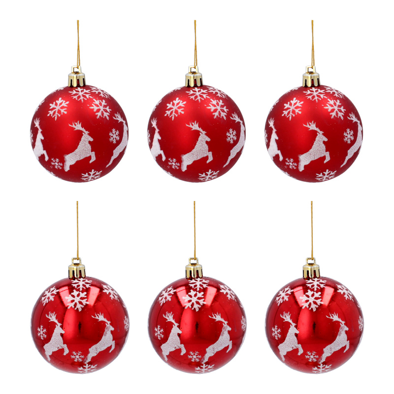 Aga Weihnachtskugeln 7cm 6Stück Rot/Hirsche