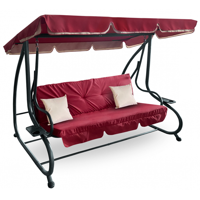 Aga Gartenschaukel 2in1 GRANDLUX Gartenschaukel 3-Sitzer Gartenliege,Schaukel,Gartenbank bis 250 Kg, Dunklerot