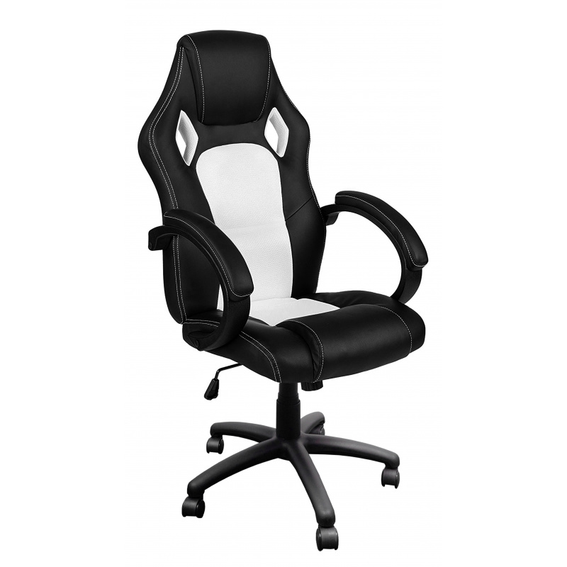 Aga Spielstuhl, Bürostuhl, Drehbarer Spielstuhl, Gamingstuhl, Racing Schreibtischstuhl, Chefsessel Schwarz - Weiß