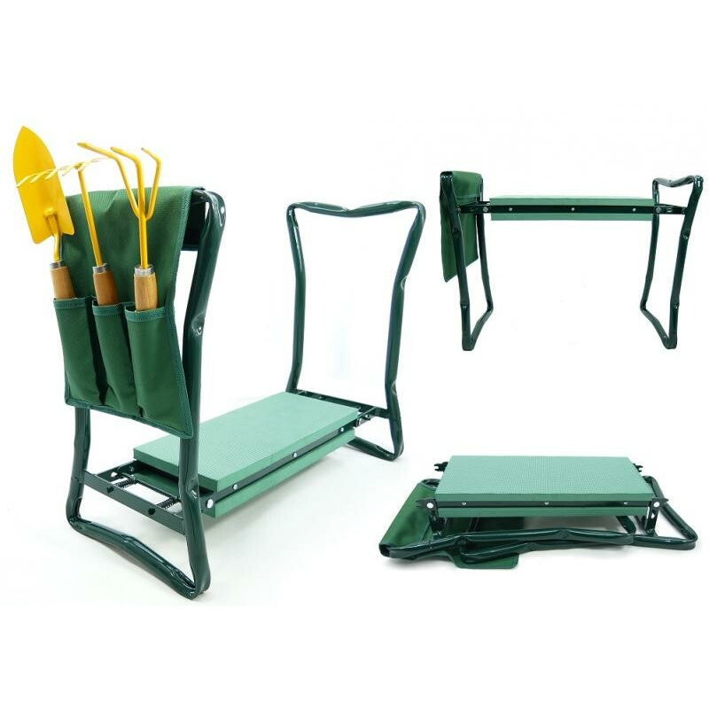 Aga Gartensitzkniebank Kniebank mit weiches Kniekissen für Gartenarbeit - Garten-Kniebank klappbar Gartenhocker bis 100 kg mit Werkzeugtasche, Gartenstuhl zum Knien & Sitzen