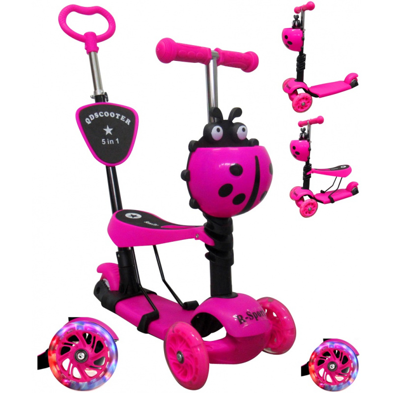 R-Sport Kinderroller mit drei Rädern H3 Pink 5in1 mit LED-Rädern