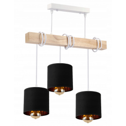 LED závěsné stropní svítidlo dřevěné, bílé, 3xE27, zlaté stínidlo