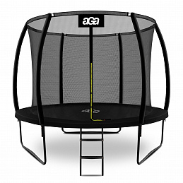Aga SPORT EXCLUSIVE Trampolin 305 cm 10 ft Schwarz, Kindertrampolin, Gartentrampolin mit Sicherheitsnetz + Schutznetz + Leiter