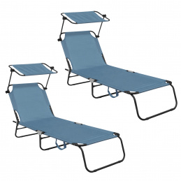 Aga 2x Gartenliege mit Verstellfunktion und Sonnendach Hellblau