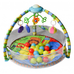Aga4Kids Spieldecke MRBM02 Baby Krabbeldecke mit Spielbogen,Spieldecke mit 5 abnehmbaren Spielzeugen,Spieldecke mit Sicherheitsnetz