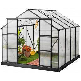 Aga Garten-Gewächshaus UV-gefilterten Polycarbonat-Kammerplatten,mit große Schiebetür und Fenster  MR4039 294x244x227 cm Schwarz