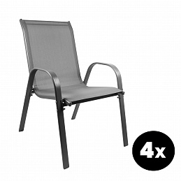 Aga 4er Set Gartenstühle MR4400GY-4 Grau – Stapelbare Hochlehner aus Metall & Gewebe, mit Armlehnen, wetterfest für Garten & Terrasse
