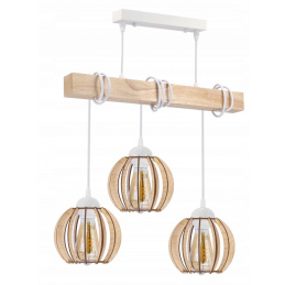 LED dřevěné závěsné stropní svítidlo, bílé, 3xE27, dřevěná koule