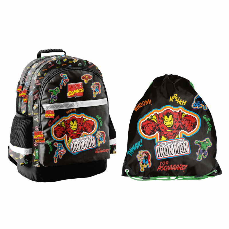Paso School Set Dreikammer-Rucksack + mit Turnbeutel Iron Man