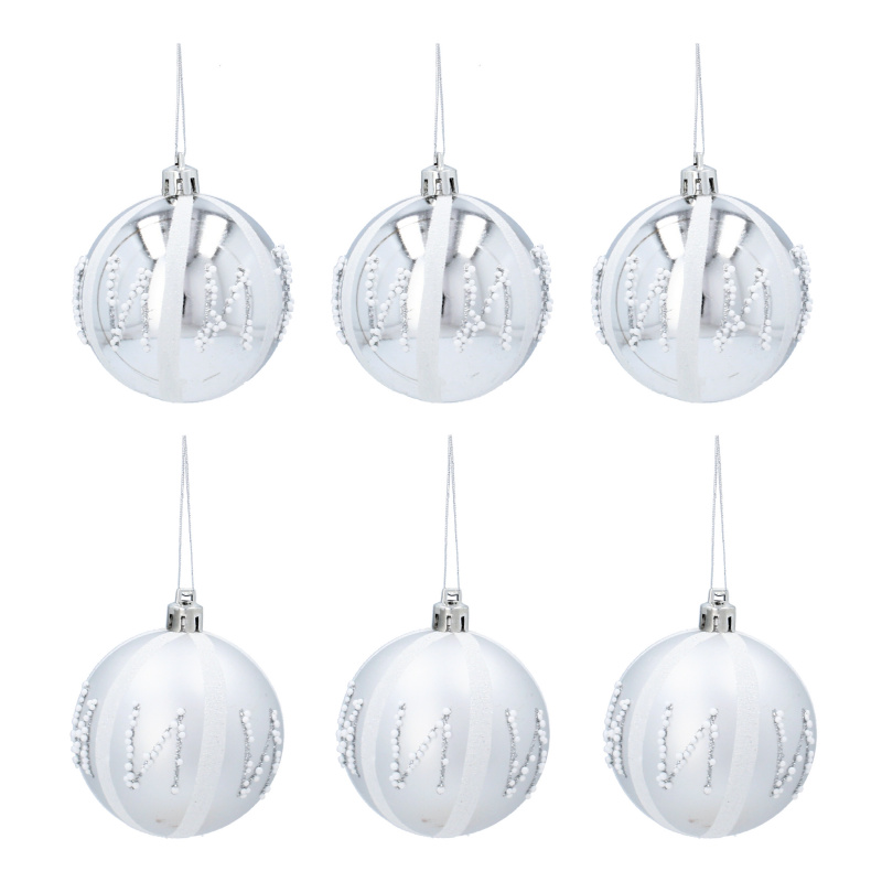 Aga Weihnachtskugeln 7cm 6 Stück Silber/Perlen