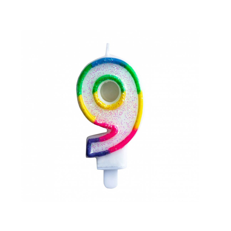 Aga4Kids Geburtstagskerzen 9 Glitter mit Regenbogenrand