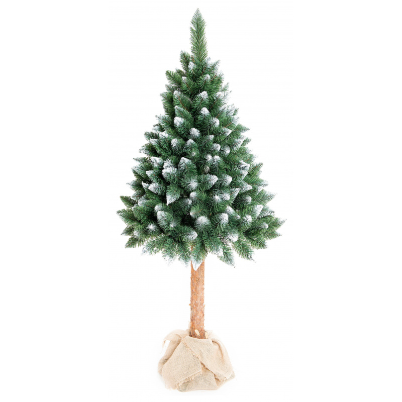 Aga Weihnachtsbaum leicht künstlisch beschneite Fichte 220 cm mit Baumstamm im einem Blumentopf, Künstlicher Weihnachtsbaum, Tannenbaum mit ständer, Christbaum, Kunstbaum Weihnachten