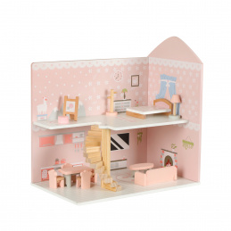 Aga4Kids Miniatur-Puppenhaus-Bausatz zum Selbermachen mit Möbeln – Puppenhaus-Bausatz aus Holz, zwei Etagen