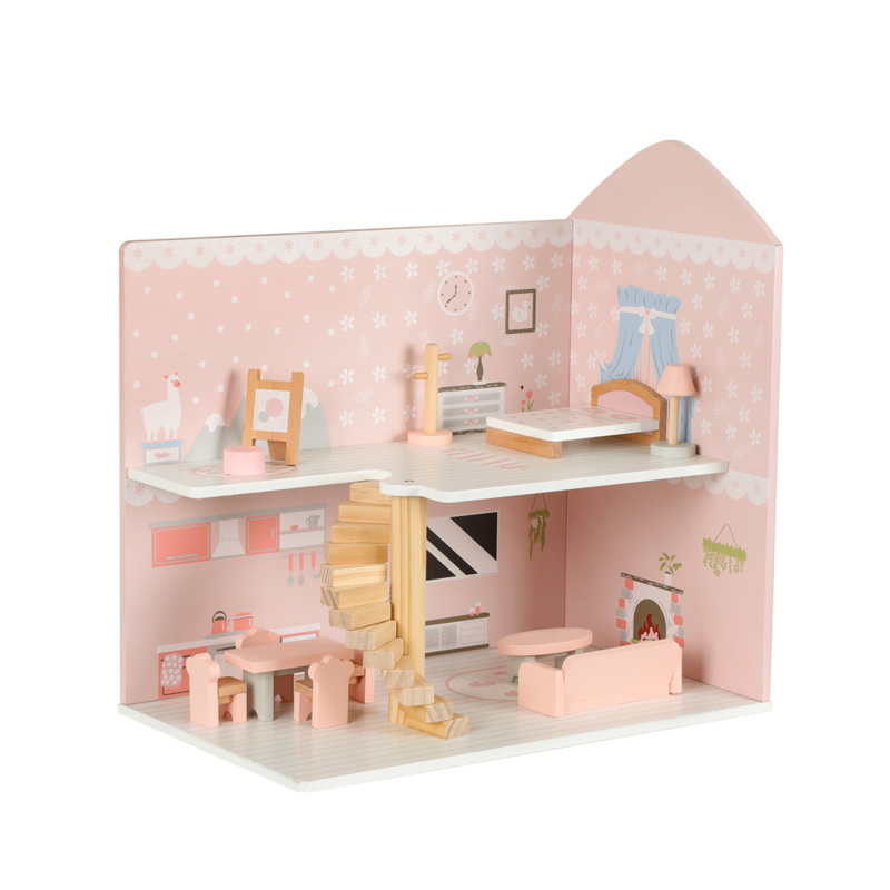 Aga4Kids Miniatur-Puppenhaus-Bausatz zum Selbermachen mit Möbeln – Puppenhaus-Bausatz aus Holz, zwei Etagen