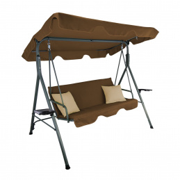 Aga Gartenschaukel KRE7626 – 3-Sitzer, wetterfest, Stahl, Polster, Gartenliege, Schaukelbank, bis 220 kg, Braun