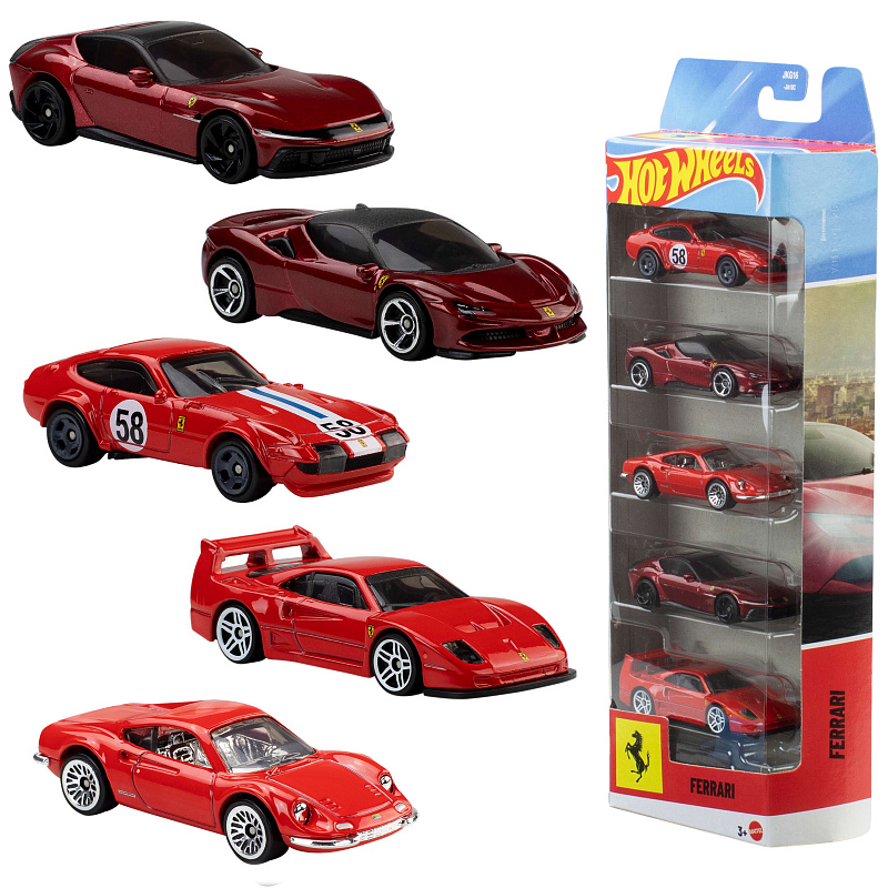 Hot Wheels 5 Stück Ferrari-Spielzeugautos JLN12
