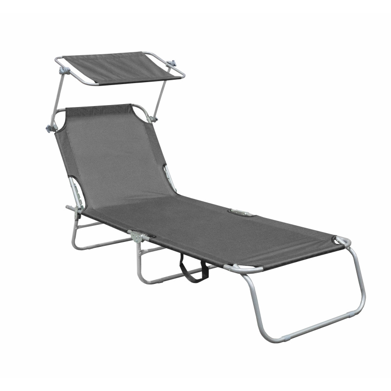 Linder Exclusiv Klappbarer Gartenliege mit Baldachin Dunkelgrau
