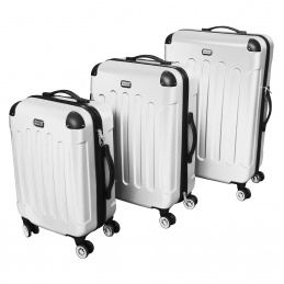 Linder Exclusiv LUXURY Kofferset 3 stück, Trolley Set Handgepäck und Reisegepäck, Mittel und Großer Koffer Hartschale aus ABS, Vier 360°-Spinner-Rollen, Zahlenschloss, Teleskopgriff,  MC3053 Weiß