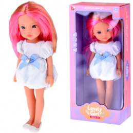 Lovely Girl Lalka z różowym pasemkiem w białej sukience 33cm ZA5850 uniwersalny