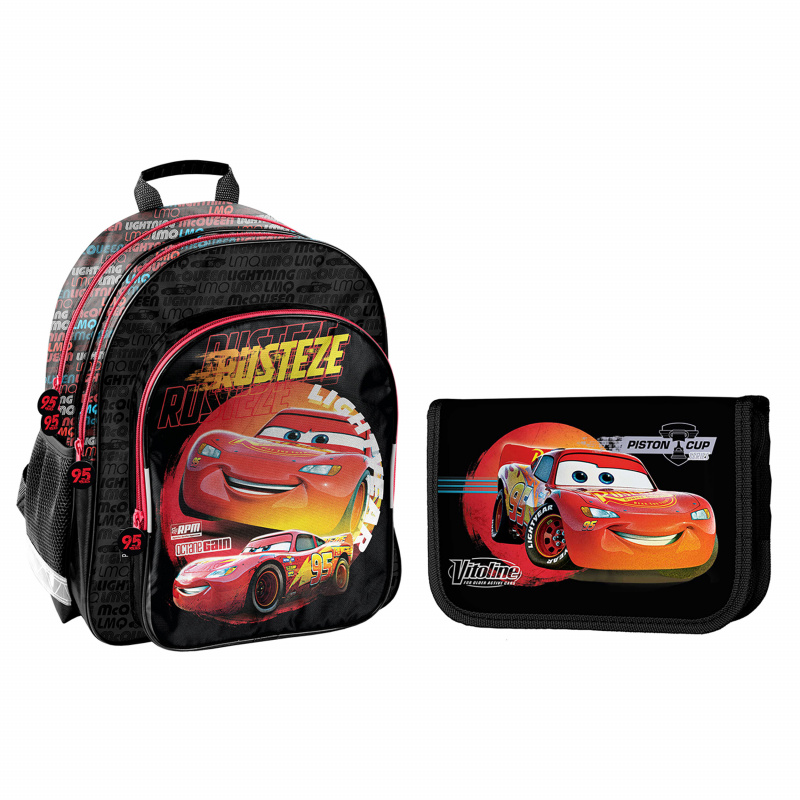 Paso School Set Dreikammer-Rucksack mit Federmäppchen Cars