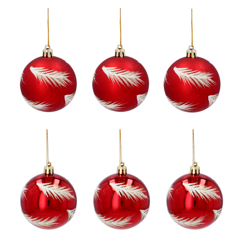 Aga Weihnachtskugeln 7cm 6 Stück Rot/Baumzweig