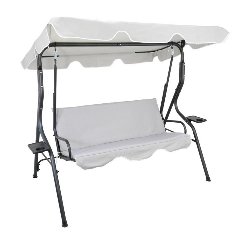 Aga Gartenschaukel KRE5422 – 3-Sitzer, wetterfest, Stahl, Polster, Gartenliege, Schaukelbank, bis 220 kg, hellgrau