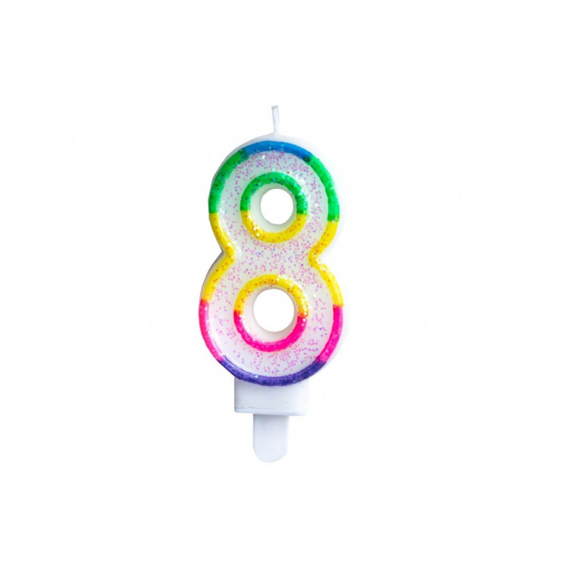 Aga4Kids Geburtstagskerzen 8 Glitter mit Regenbogenrand