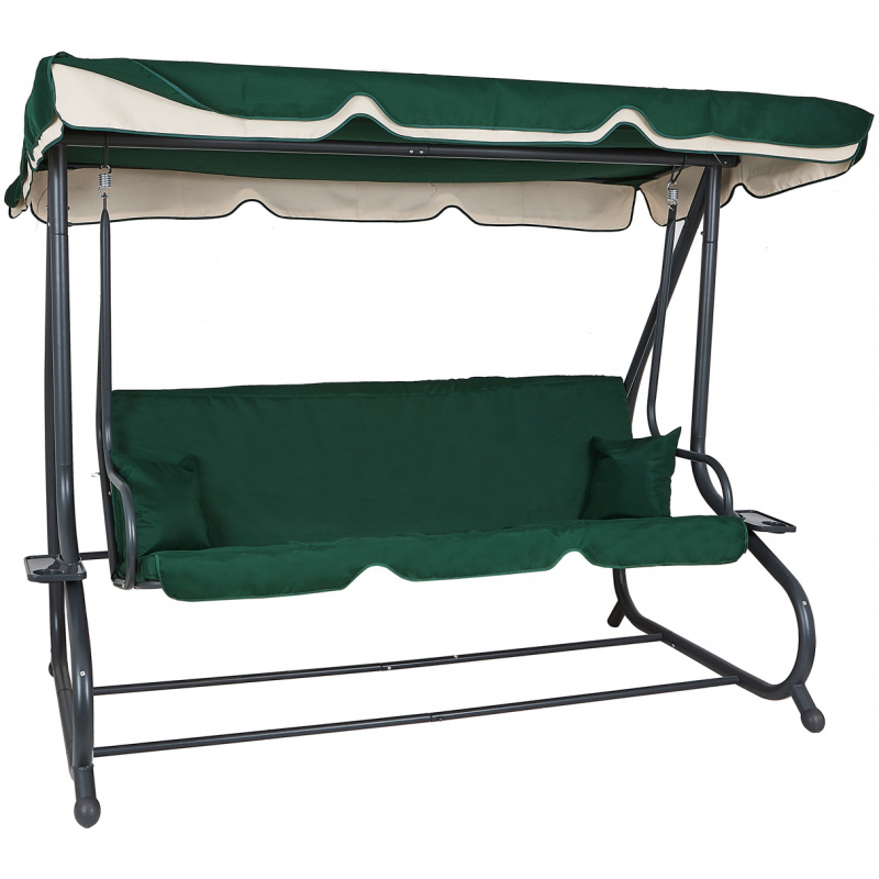 Aga Gartenschaukel 2in1 GRANDLUX  Gartenschaukel 3-Sitzer Gartenliege,Schaukel,Gartenbank bis 250 Kg,Dunkelgrün