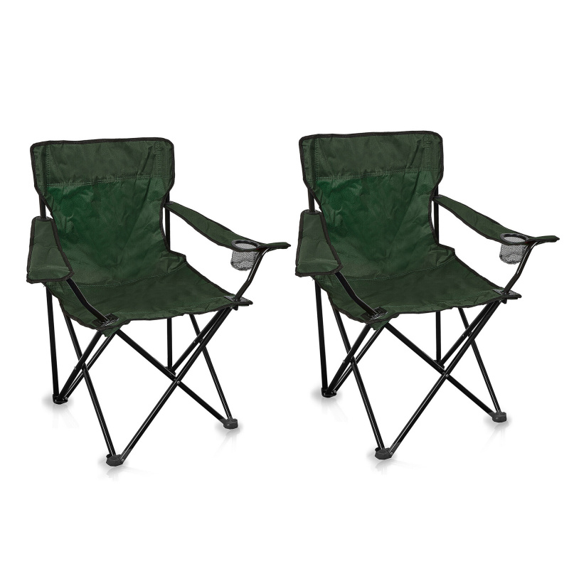 Aga 2er Set Klappstühle MR2001 Dunkelgrün – Campingstühle & Angelstühle mit Getränkehalter & Tragetasche, bis 120 kg Faltbar Stuhl, Gartenstuhl