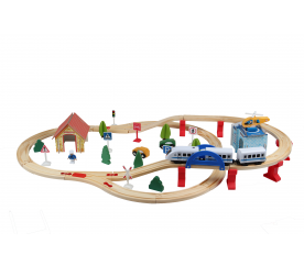 Holzeisenbahn Eisenbahn Kinder Zug Spielzeug 80 Stück mit Bateriebetriebene Lokomotive