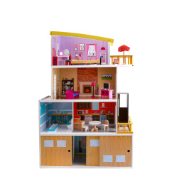 Aga4Kids Puppenhaus 3 Etagen HILARY Puppenstube aus Holz Spielhaus mit Aufzug 